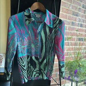 Alberto Makali Green Pink Graphic Button Down Shirt